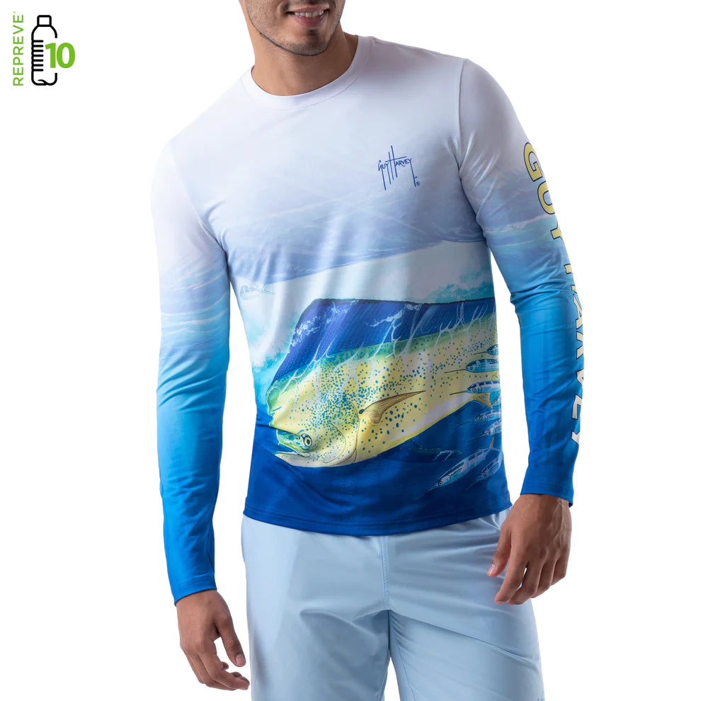 Guy Harvey Men's Mahi Mahi Long Sleeve Sun Protection Shirt Bright Whi – J  & J Sports Inc.-Bait & Tackle-Fishing Long Island