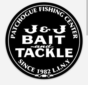 J&J Sports Circle Decal-Sticker "Patchogue Fishing Center Long Island New York"