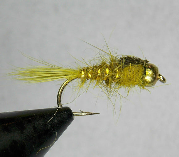 Gold Ribbed Hare's Ear - OLIVE - Bead Head( Size 12)