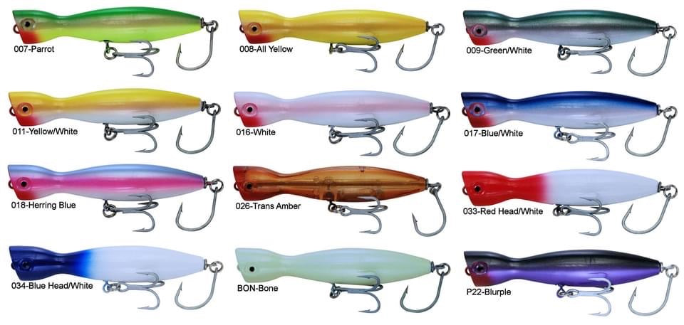 Super Strike 2 3/8 oz Little Neck Popper Trans Blue/Neon Yellow